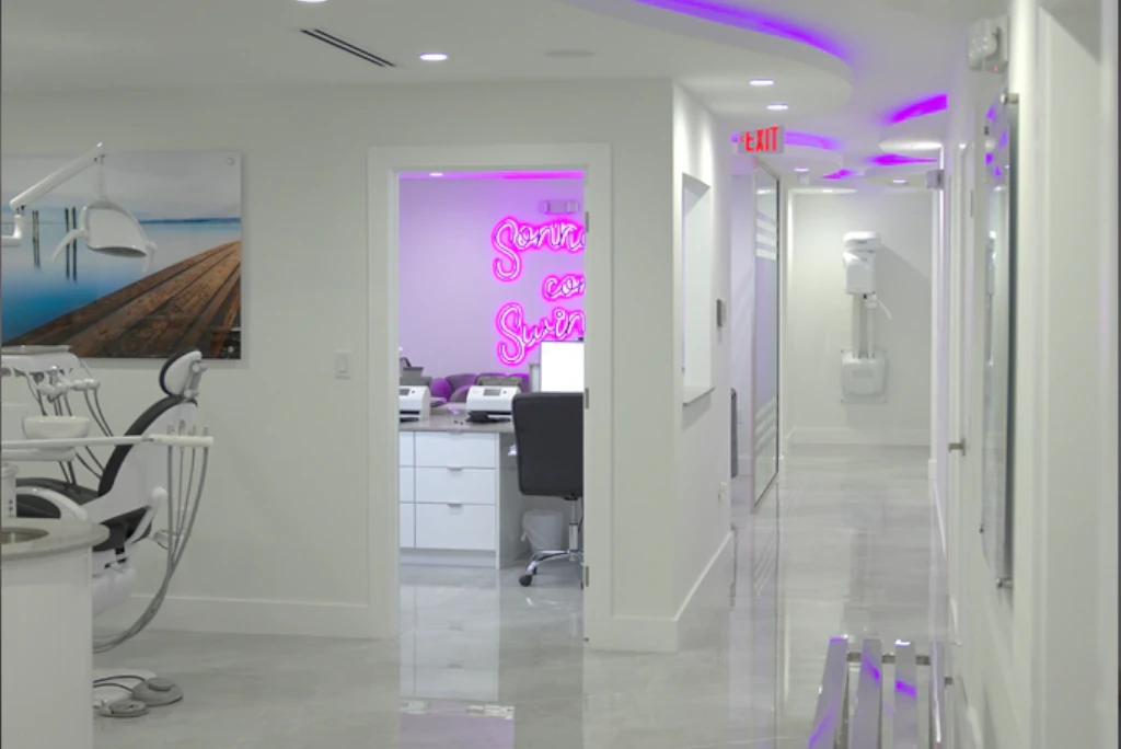 Hallway and treatment rooms at the Sunset Smile Creations Hialeah office.